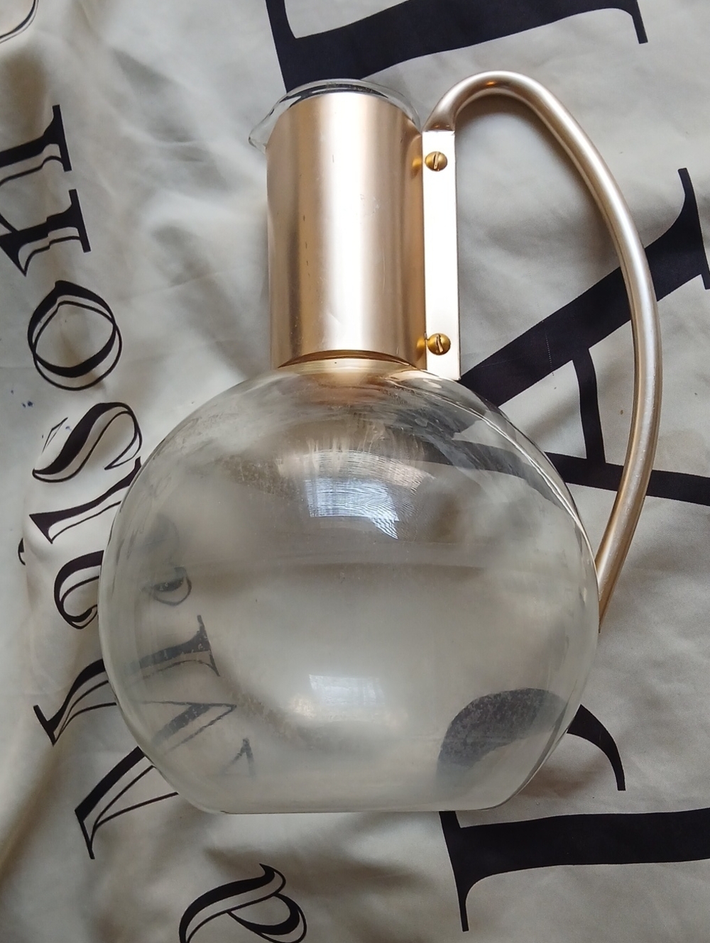 Glass Globe Pitcher with Gold Handle